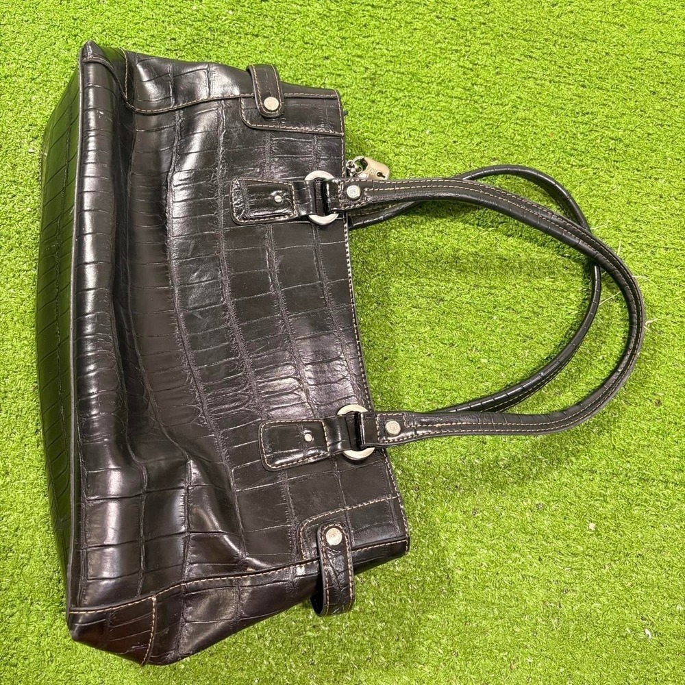 Liz Claiborne Black Crocodile Embossed Faux Leather Shoulder Bag Charm Lock - Picture 5 of 8